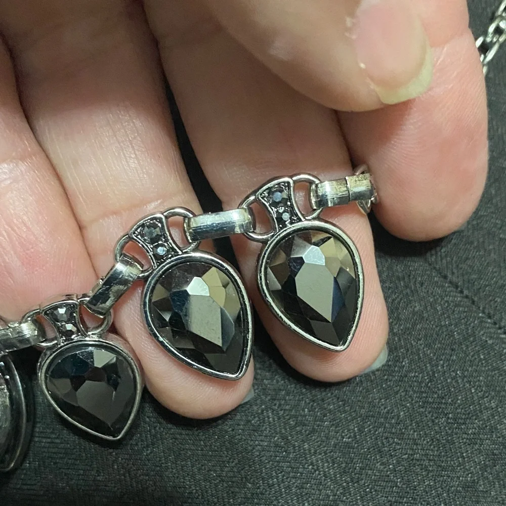 Paparazzi Silver Necklace Set with Black Gems